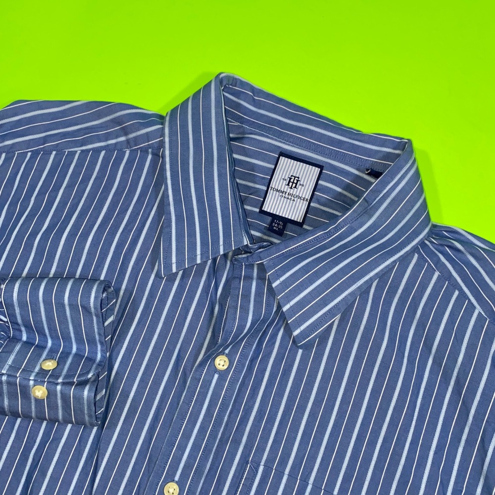 Tommy Hilfiger Ithaca Mens XL Blue‎ White Striped Long Sleeve Button Down Shirt